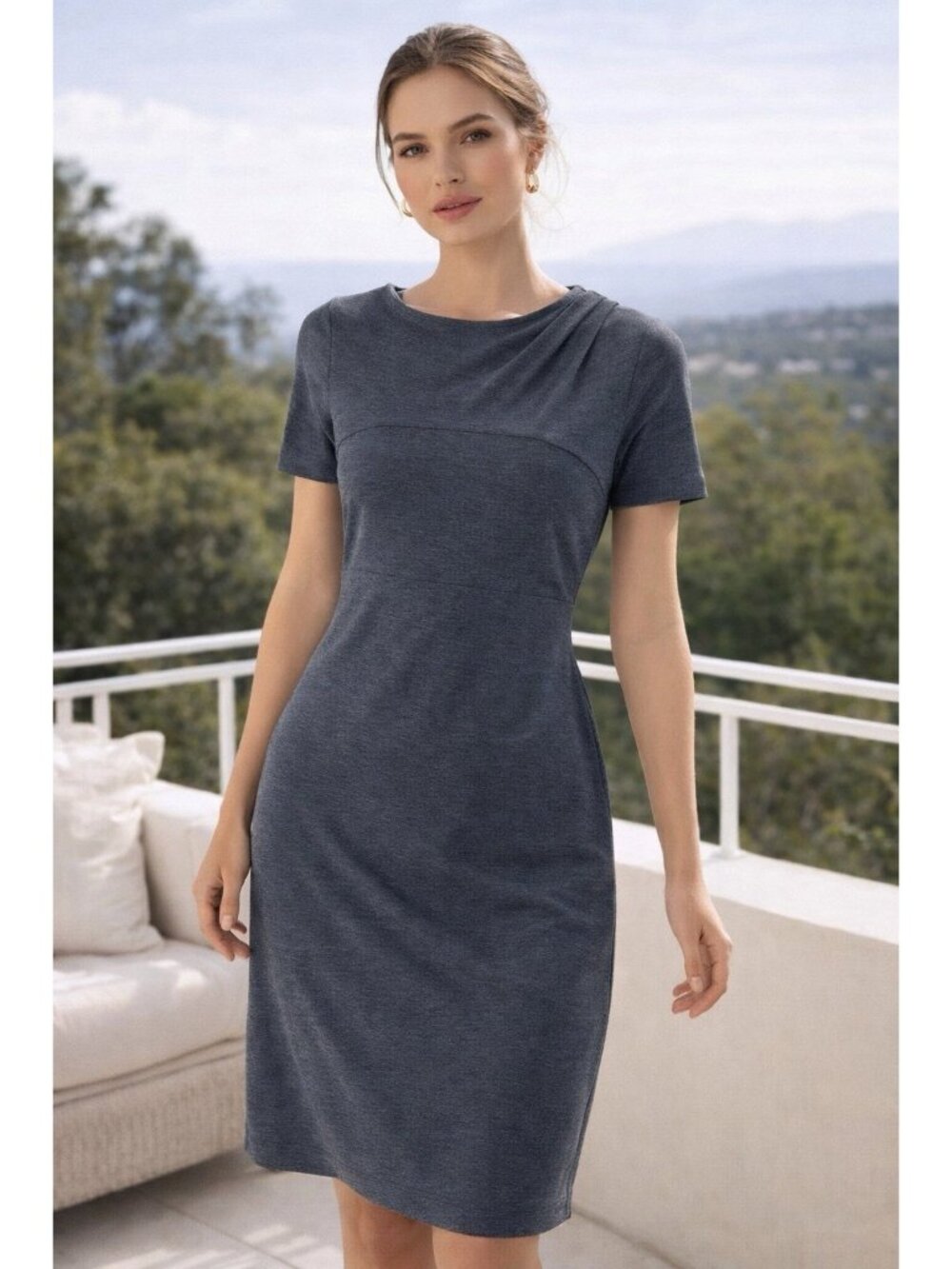 NWT Hugo Boss Jersey Dress Womens Large Gray Short Sleeve‎ Sheath